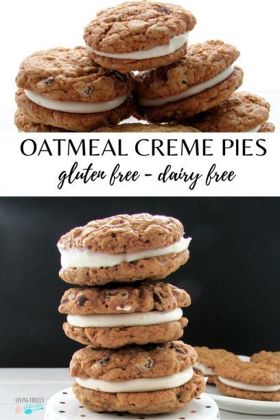 Gluten free oatmeal creme pies stacked on eachother 