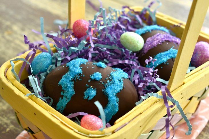 peanut butter eggs in an easter bakset 