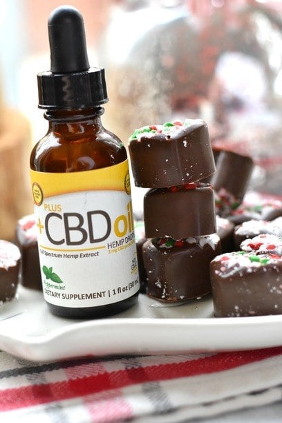 Chocolate CBD Mints on a plate