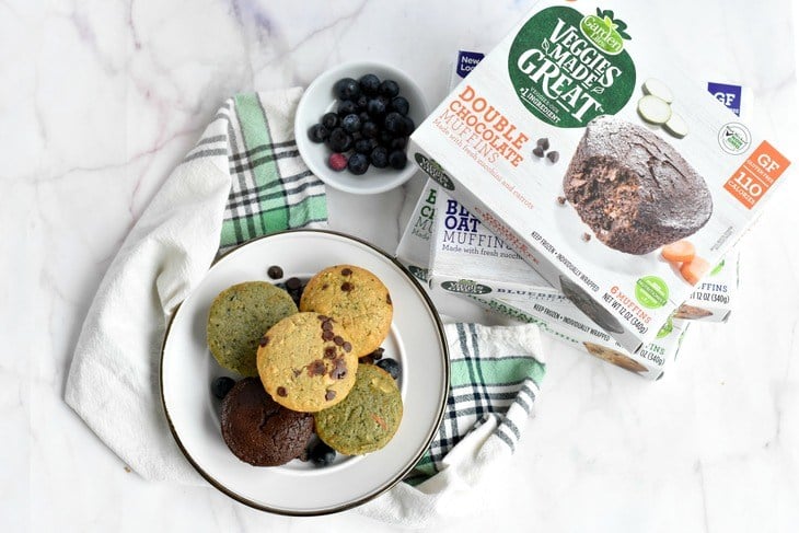 muffins on a plate with a box