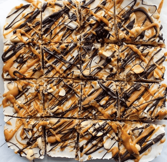 snickers no bake bars on the table cut