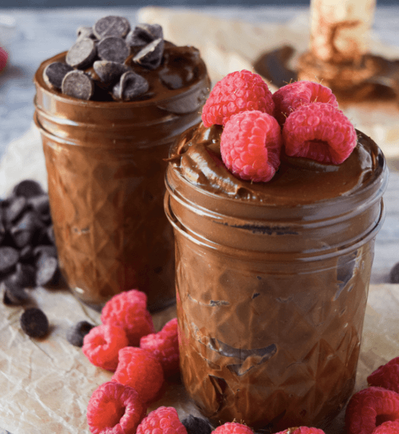 Chocolate Pudding in a jar with fruit