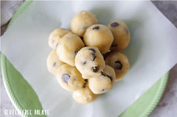 paleo chocolate chip cookie bites on a plate 
