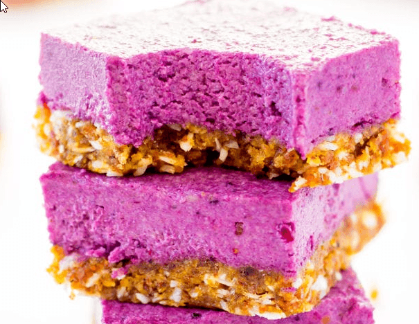 vegan black berry cheesecakes stacked