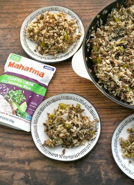 Mexican dirty rice served on plates on a table