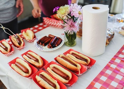 Hot dogs on a plate with paper towels