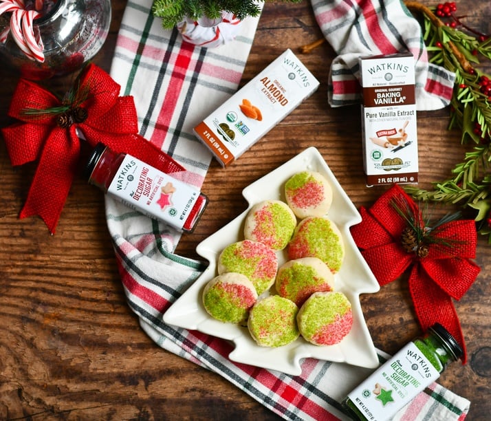 gluten free shortbread cookies on a plate with christmas decorations
