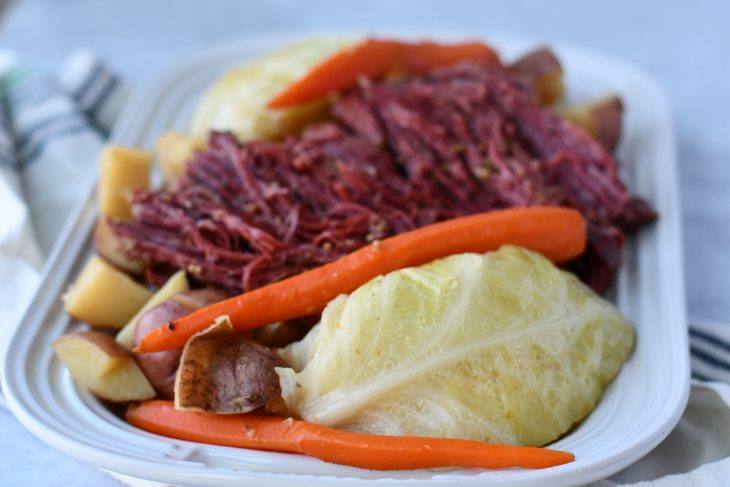 Corned Beef and Cabbage on a serving dish 