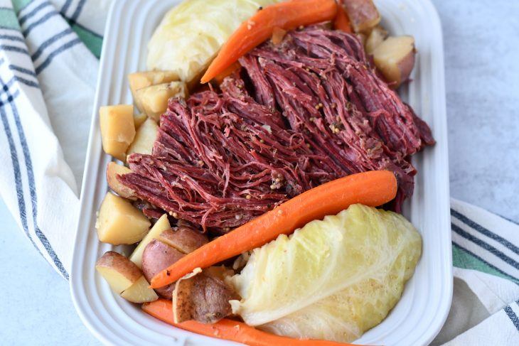 Paleo Instant Pot Corned Beef and Cabbage on a serving dish