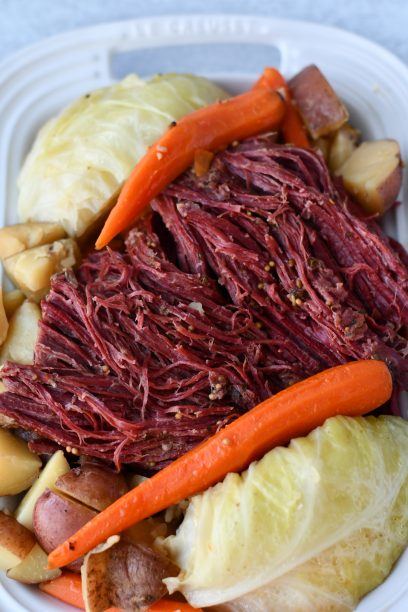 Keto corned beef and cabbage instant pot recipe on a serving dish ready to eat
