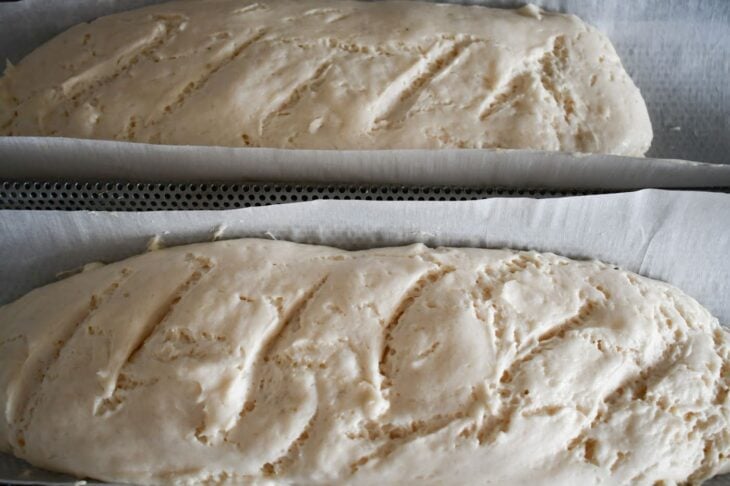 risen dough for gluten free French bread loaves