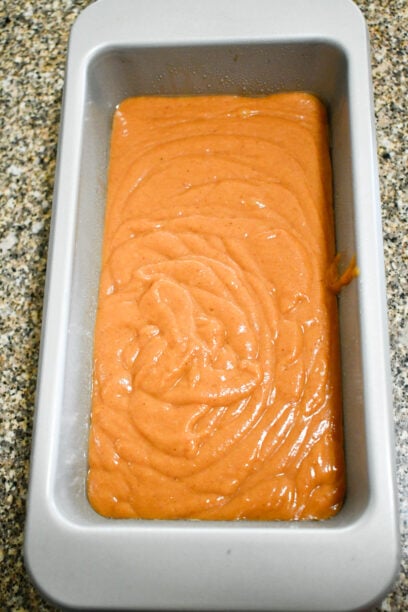 Gluten free pumpkin bread batter ready for baking